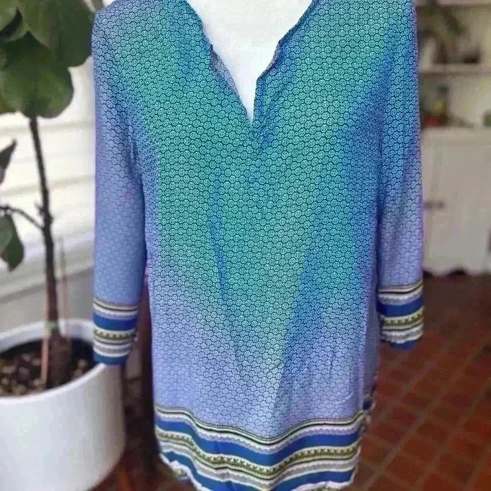 Willi Smith Long Sleeve Tunic V Neck Blouse lightweight Size M - Picture 2 of 7